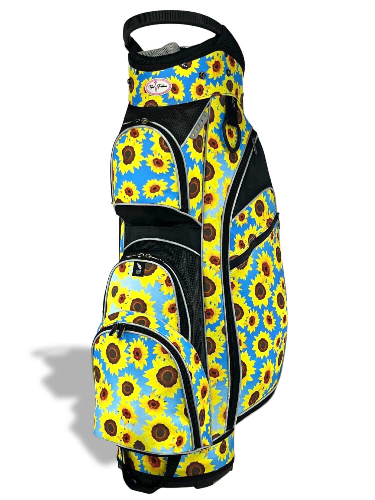 14 Way Designer Women's Golf Cart Bag with Cooler - Sultry Sunflowers